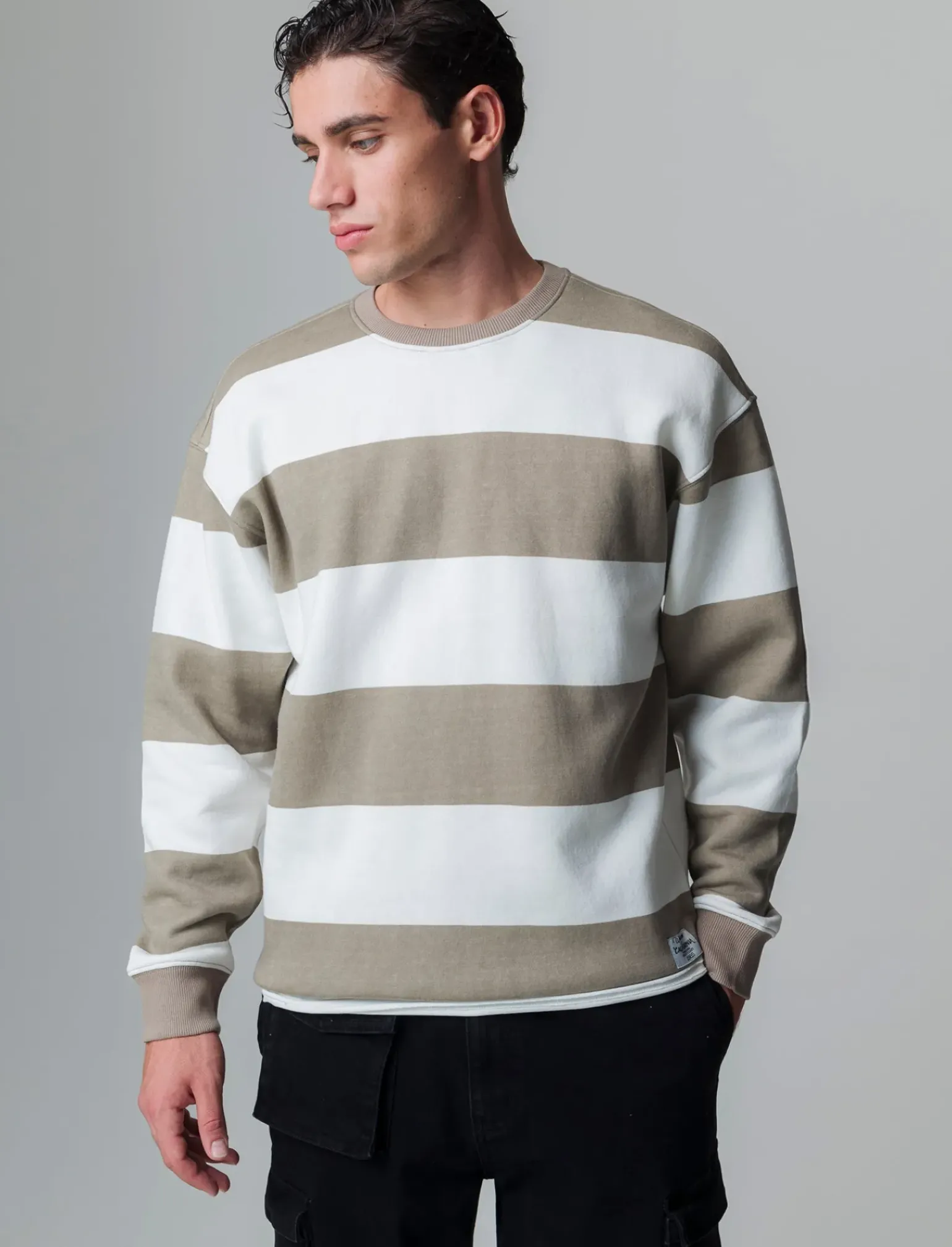 Uomo Piazza Italia Uomo|Felpe<Felpa loose fit in misto cotone garzato con collo rotondo - kaki