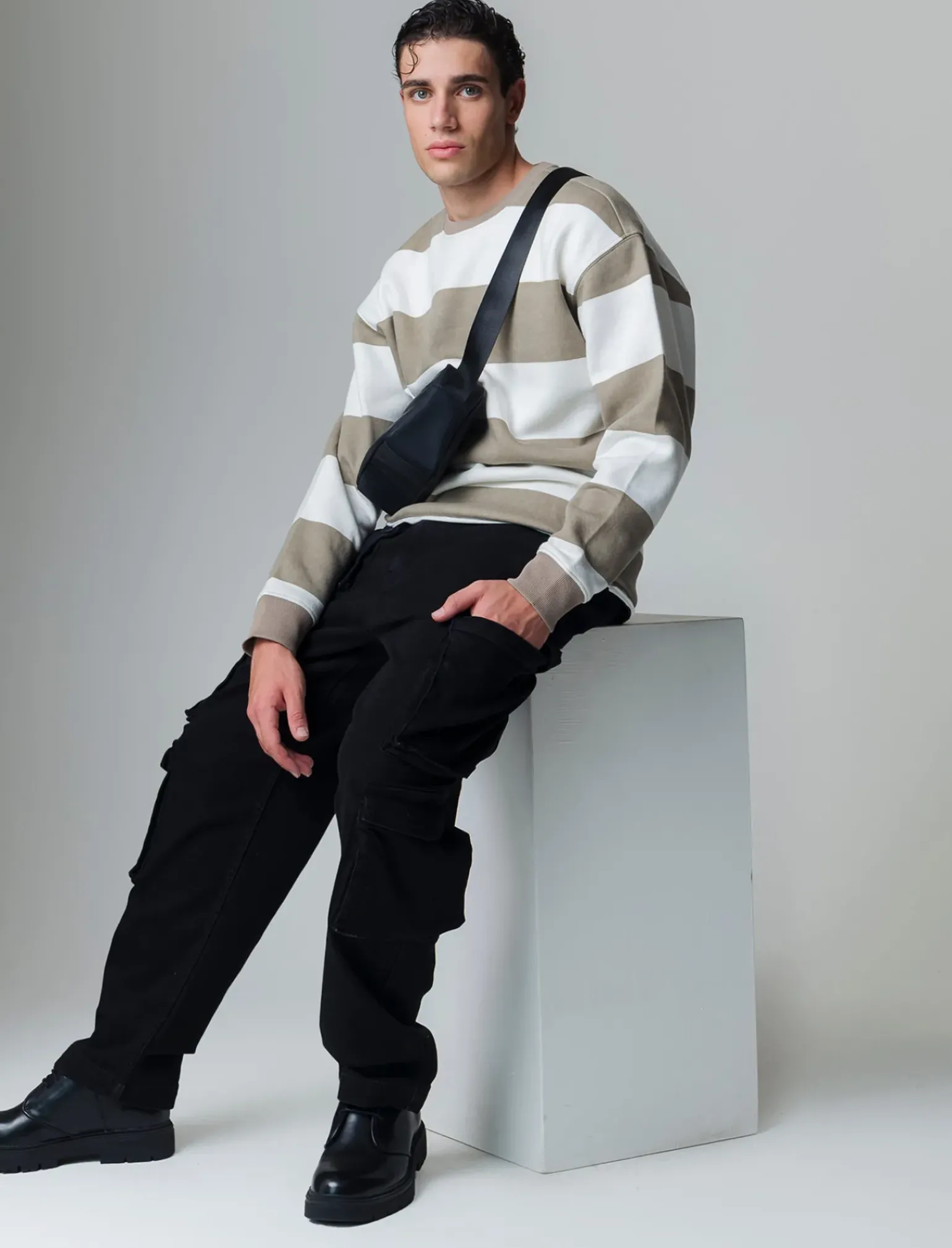 Uomo Piazza Italia Uomo|Felpe<Felpa loose fit in misto cotone garzato con collo rotondo - kaki