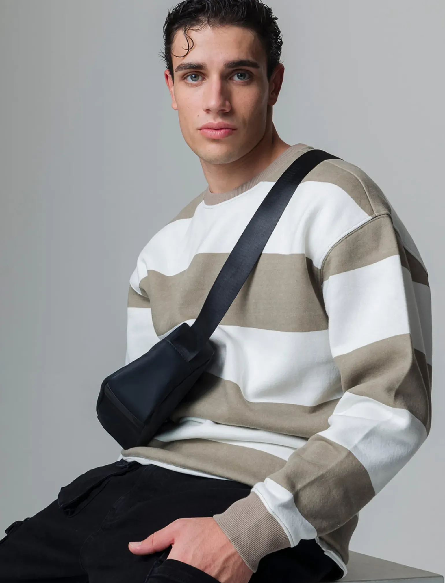 Uomo Piazza Italia Uomo|Felpe<Felpa loose fit in misto cotone garzato con collo rotondo - kaki