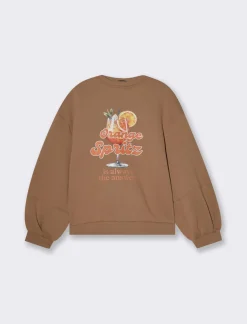 Donna Piazza Italia Felpe<Felpa manica lunga con stampa e vestibilità oversized - Cammello