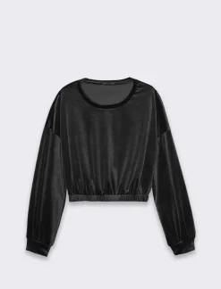 Donna Piazza Italia Donna|Maglieria<Felpa manica lunga girocollo, taglio crop con elastico al fondo -