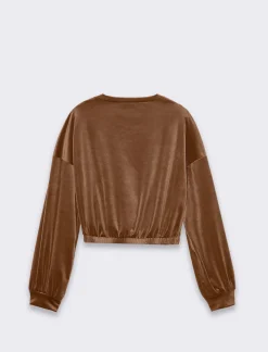 Donna Piazza Italia Donna|Maglieria<Felpa manica lunga girocollo, taglio crop con elastico al fondo - Cammello