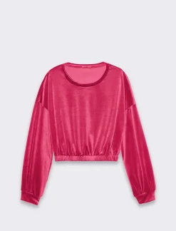 Donna Piazza Italia Donna|Maglieria<Felpa manica lunga girocollo, taglio crop con elastico al fondo -