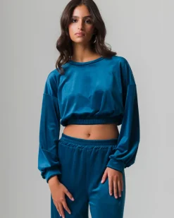 Donna Piazza Italia Donna|Maglieria<Felpa manica lunga girocollo, taglio crop con elastico al fondo - Ottanio