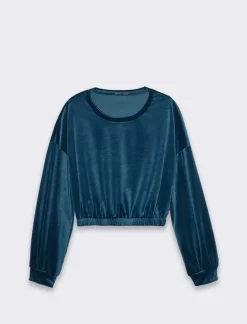 Donna Piazza Italia Donna|Maglieria<Felpa manica lunga girocollo, taglio crop con elastico al fondo - Ottanio