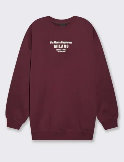 Donna Piazza Italia Felpe<Felpa oversize a girocollo con stampa frontale - Lampone