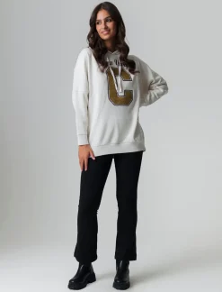Donna Piazza Italia Felpe<Felpa oversize con cappuccio e stampa - Avorio