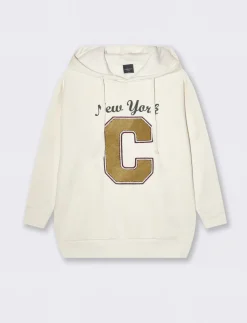 Donna Piazza Italia Felpe<Felpa oversize con cappuccio e stampa - Avorio