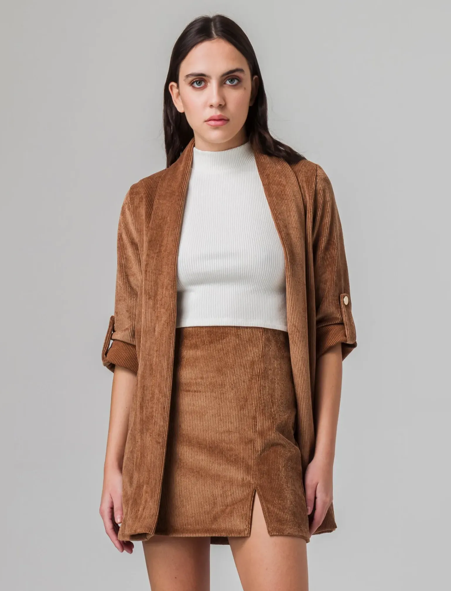 Donna Piazza Italia Donna|Giacche E Blazer<Giacca senza chiusura con manica a 3/4 con risvolto - tabacco