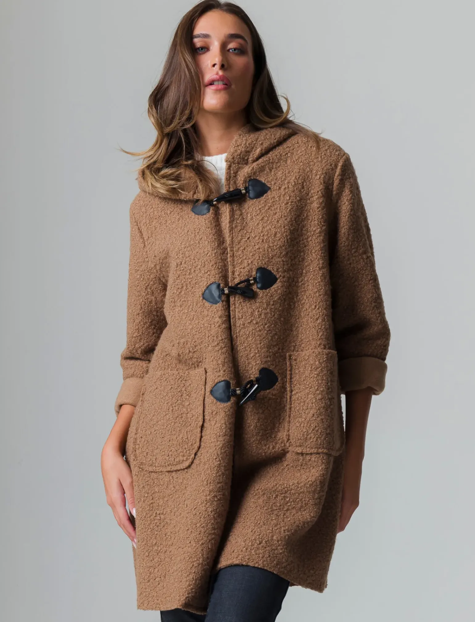 Donna Piazza Italia Donna|Giubbini E Cappotti<Giaccone con cappuccio e chiusura con alamari - Cammello