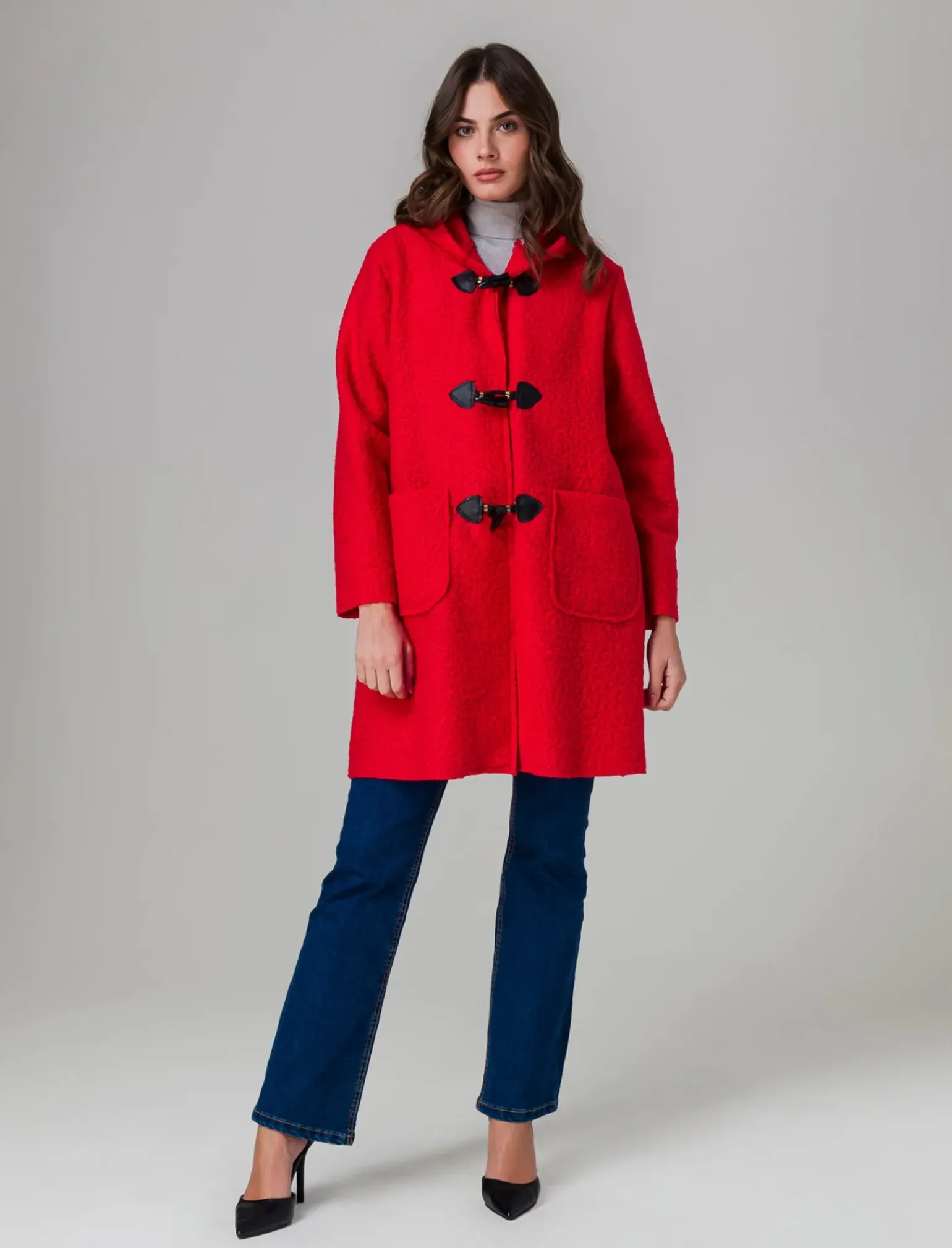 Donna Piazza Italia Donna|Giubbini E Cappotti<Giaccone con cappuccio e chiusura con alamari - Rosso