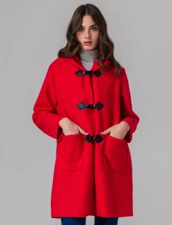 Donna Piazza Italia Donna|Giubbini E Cappotti<Giaccone con cappuccio e chiusura con alamari - Rosso