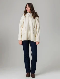 Donna Piazza Italia Giubbini E Cappotti<Giaccone con zip in tessuto misto boucle - Bianco panna