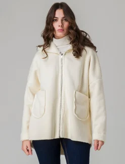 Donna Piazza Italia Giubbini E Cappotti<Giaccone con zip in tessuto misto boucle - Bianco panna