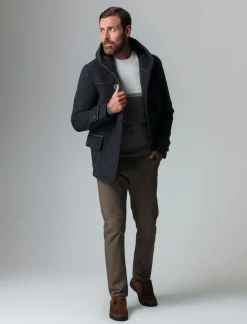 Uomo Piazza Italia Giubbini E Cappotti<Giaccone doppiopetto realizzato in tessuto doppiato con cappuccio - antracite