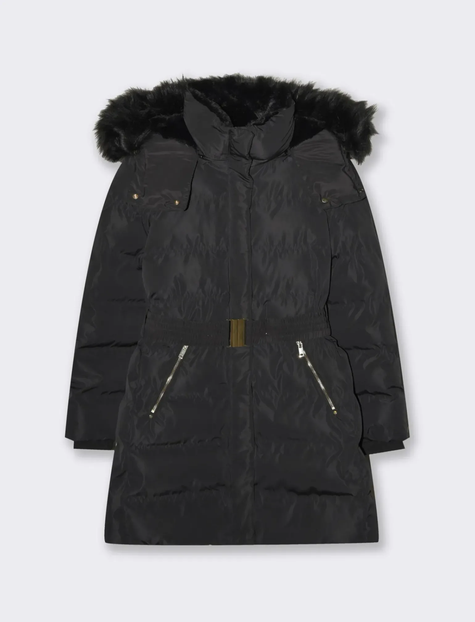 Donna Piazza Italia Donna|Giubbini E Cappotti<Giaccone imbottito con cappuccio e cintura elastica in vita -