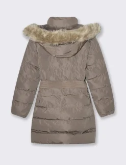 Donna Piazza Italia Donna|Giubbini E Cappotti<Giaccone imbottito con cappuccio e cintura elastica in vita - tortora