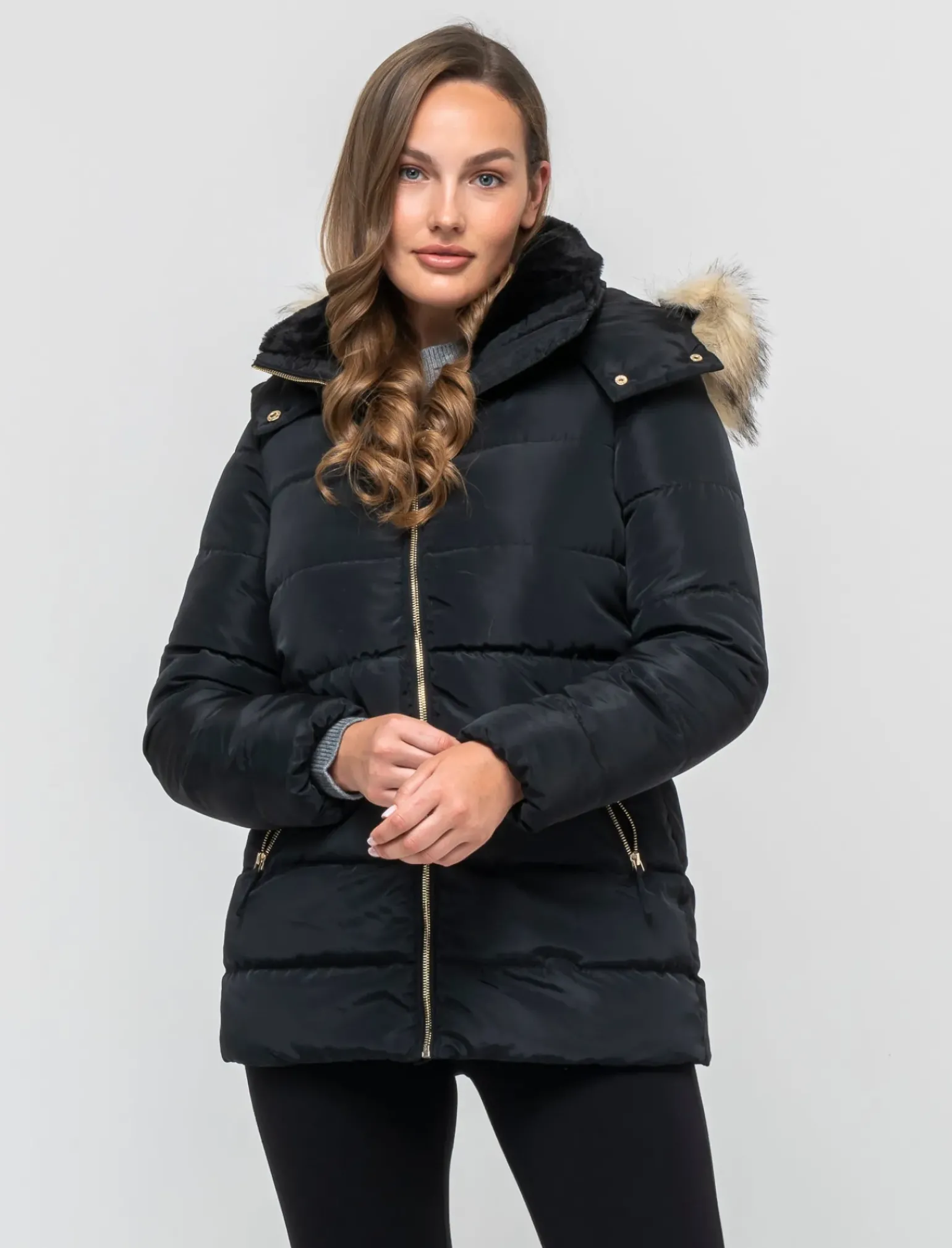 Donna Piazza Italia Donna|Giubbini E Cappotti<Giaccone imbottito con cappuccio removibile con zip e cappuccio -