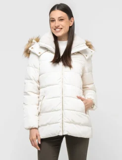 Donna Piazza Italia Donna|Giubbini E Cappotti<Giaccone imbottito con cappuccio removibile con zip e cappuccio - gesso