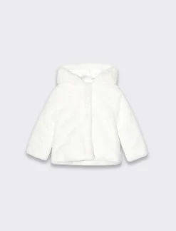 Piazza Italia Neonata<Giaccone in pelliccia, con cappuccio e piccole orecchie applicate - panna