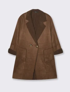 Donna Piazza Italia Donna|Giubbini E Cappotti<Giaccone in tessuto combinato a 2 bottoni - Moro