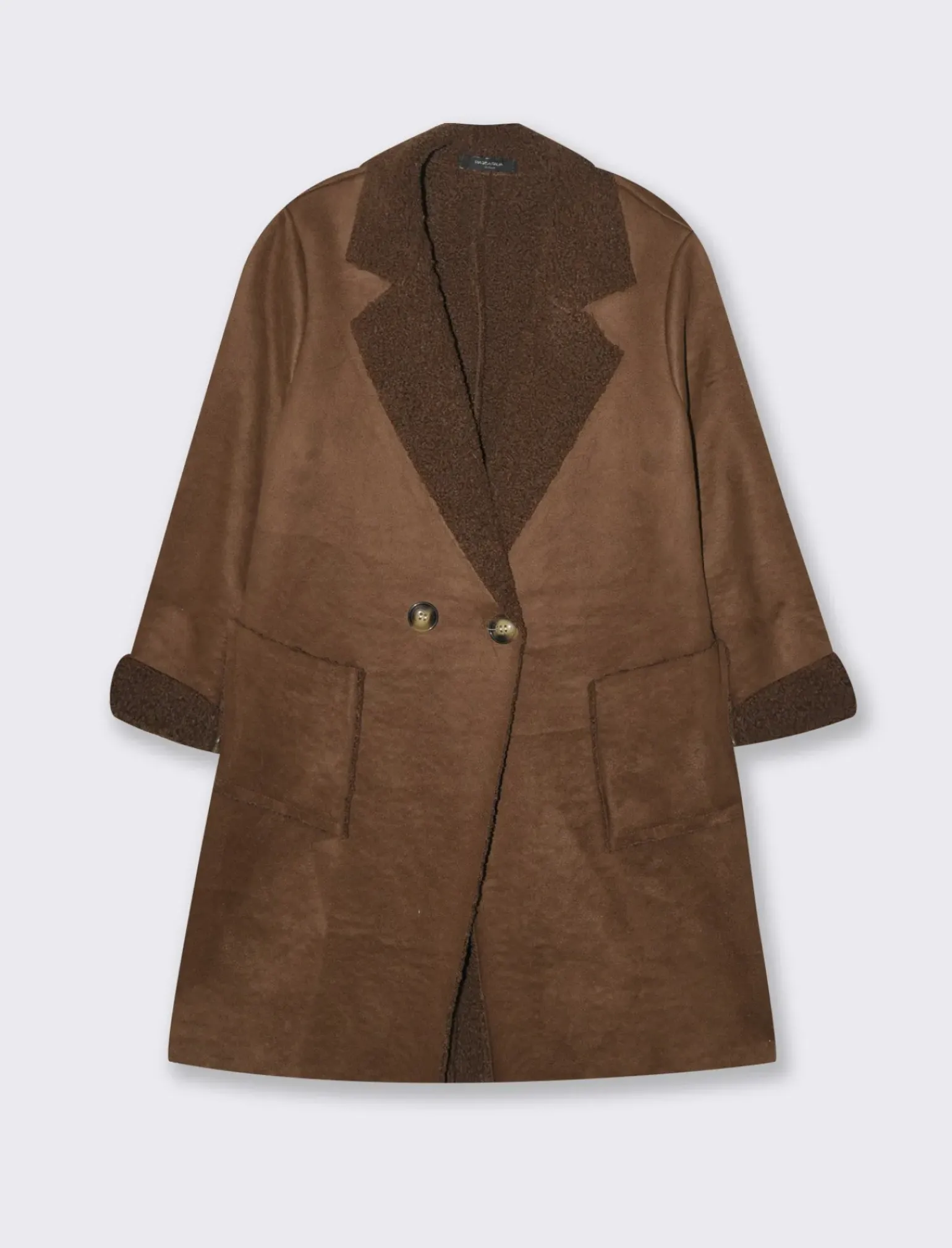 Donna Piazza Italia Donna|Giubbini E Cappotti<Giaccone in tessuto combinato a 2 bottoni - Moro