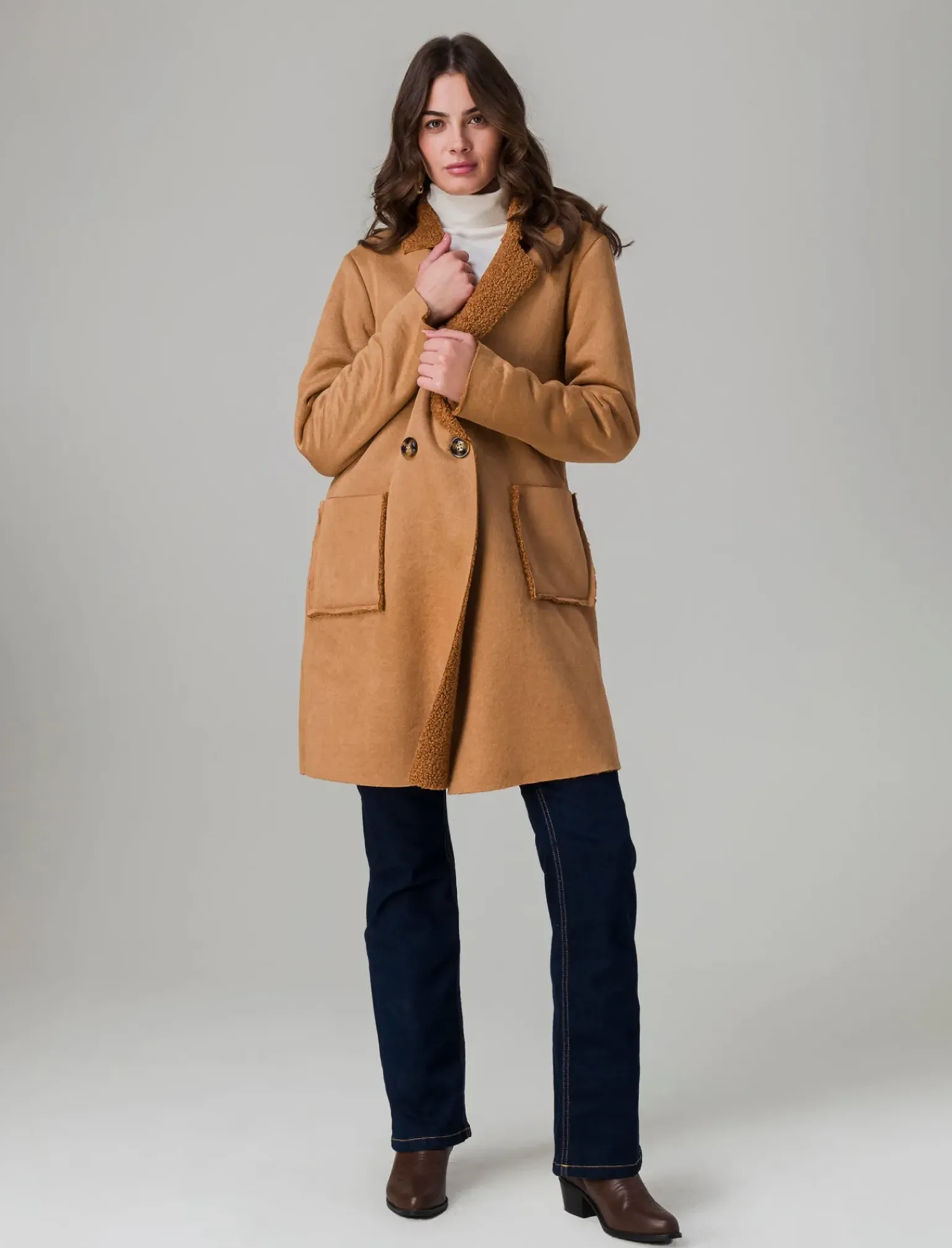 Donna Piazza Italia Donna|Giubbini E Cappotti<Giaccone in tessuto combinato a 2 bottoni - Cammello