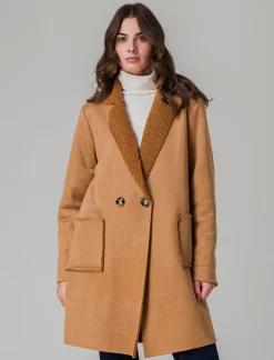 Donna Piazza Italia Donna|Giubbini E Cappotti<Giaccone in tessuto combinato a 2 bottoni - Cammello