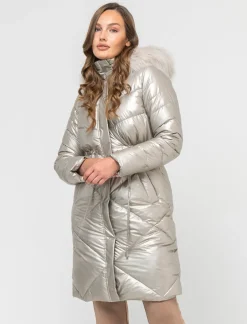 Donna Piazza Italia Donna|Giubbini E Cappotti<Giaccone lungo con cappuccio con bordo in finta pelliccia removibile - Avorio