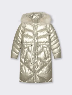 Donna Piazza Italia Donna|Giubbini E Cappotti<Giaccone lungo con cappuccio con bordo in finta pelliccia removibile - Avorio