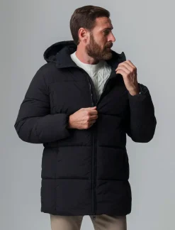 Piazza Italia Giaccone lungo realizzato in tessuto tecnico imbottito con cappuccio - Nero Cheap