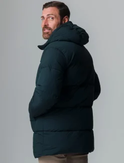 Piazza Italia Giaccone lungo realizzato in tessuto tecnico imbottito con cappuccio - Verde Clearance