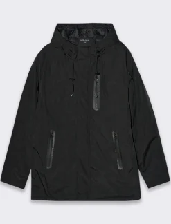 Uomo Piazza Italia Giubbini E Cappotti<Giaccone lungo realizzato in tessuto tecnico a collo alto con cappuccio - Nero