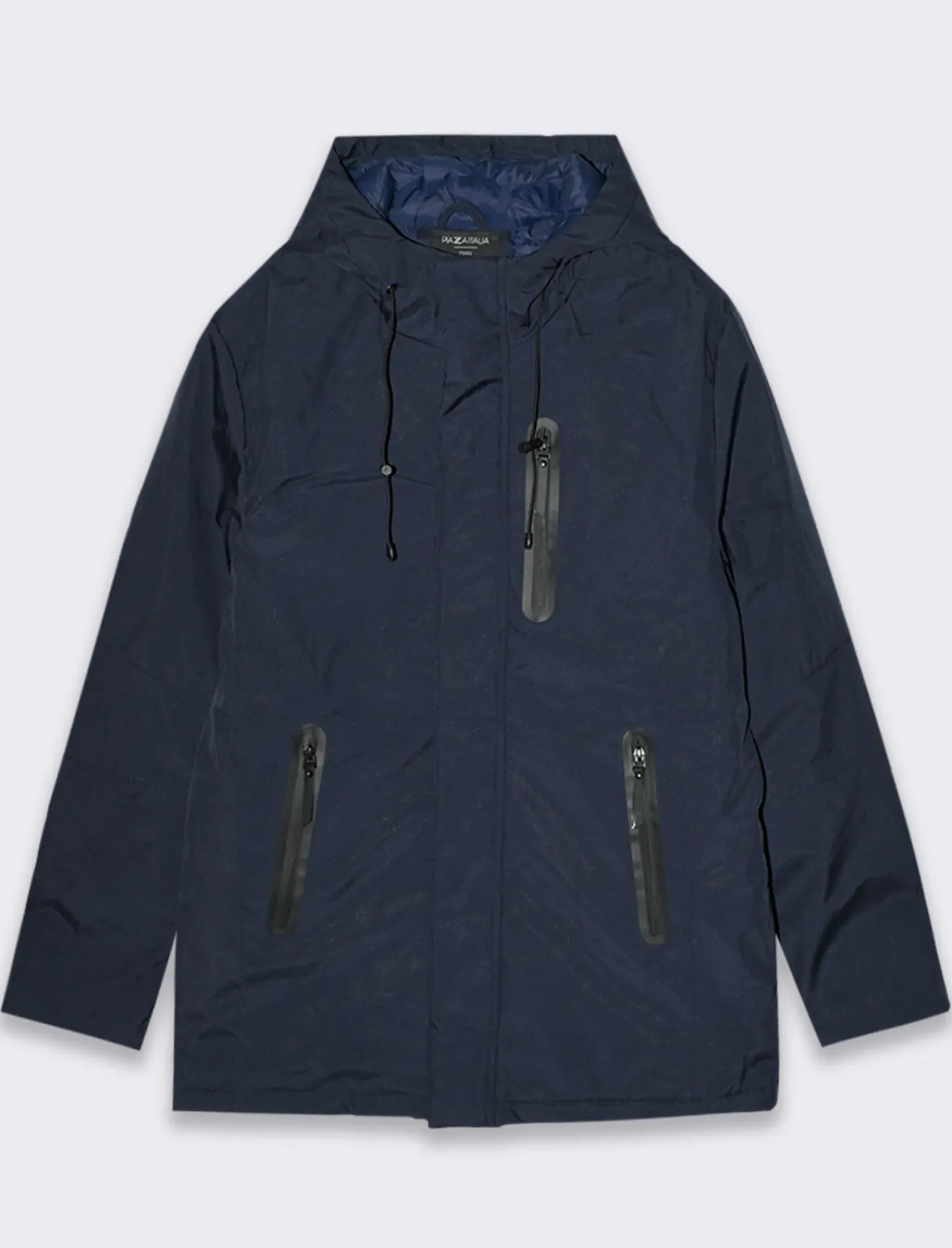 Uomo Piazza Italia Giubbini E Cappotti<Giaccone lungo realizzato in tessuto tecnico a collo alto con cappuccio - Blu