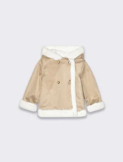 Piazza Italia Neonata<Giaccone scamosciato con cappuccio e pelliccia interna e bottoni frontali -