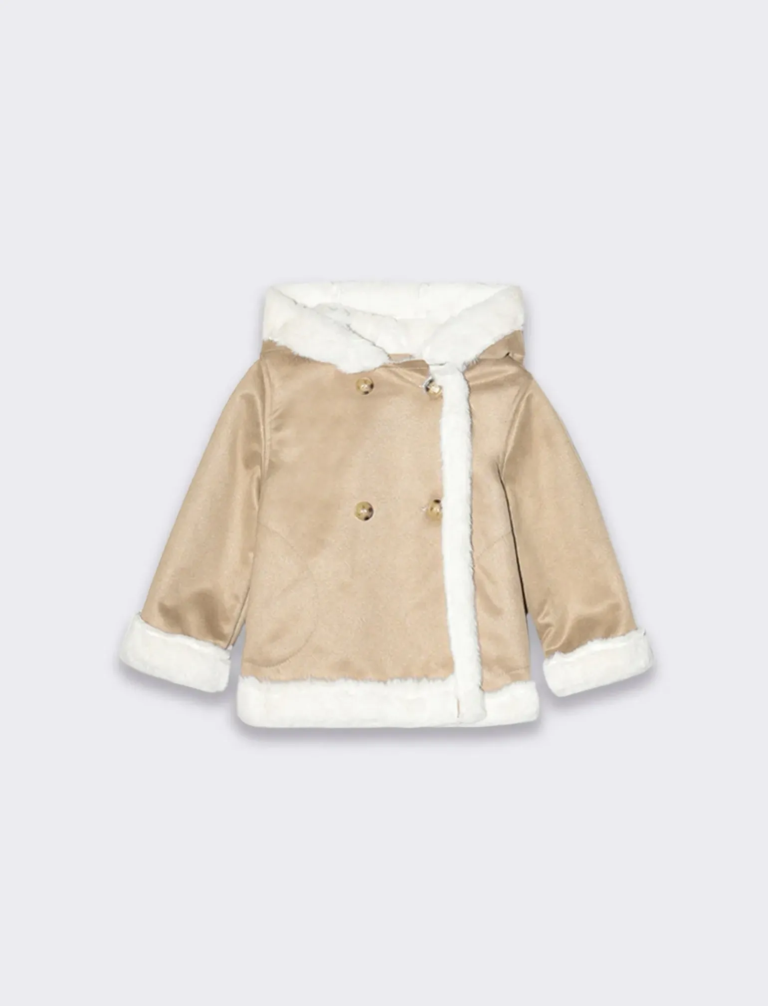 Piazza Italia Neonata<Giaccone scamosciato con cappuccio e pelliccia interna e bottoni frontali -