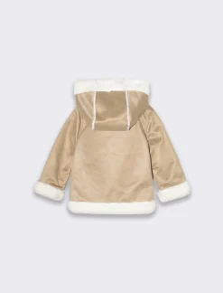 Piazza Italia Neonata<Giaccone scamosciato con cappuccio e pelliccia interna e bottoni frontali -