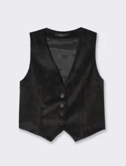 Donna Piazza Italia Giacche E Blazer<Gilet a coste in tessuto effetto velluto con bottoni -