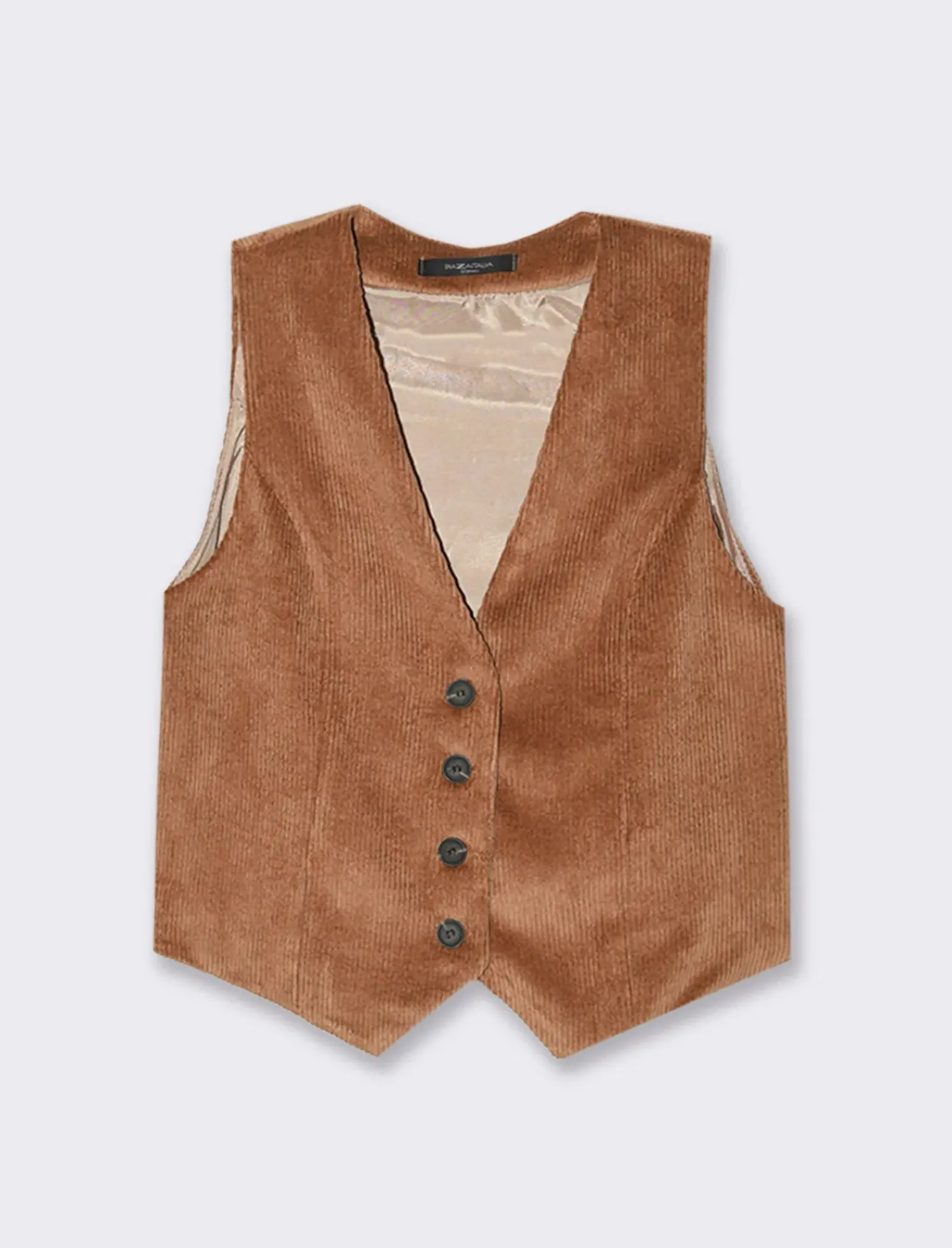 Donna Piazza Italia Giacche E Blazer<Gilet a coste in tessuto effetto velluto con bottoni - tabacco