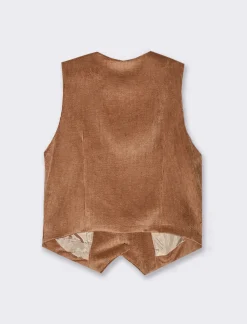 Donna Piazza Italia Giacche E Blazer<Gilet a coste in tessuto effetto velluto con bottoni - tabacco