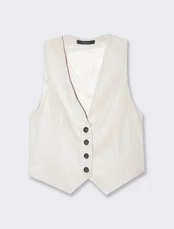 Donna Piazza Italia Giacche E Blazer<Gilet a coste in tessuto effetto velluto con bottoni - panna