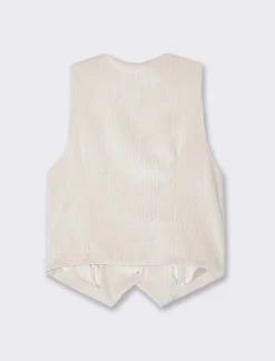 Donna Piazza Italia Giacche E Blazer<Gilet a coste in tessuto effetto velluto con bottoni - panna