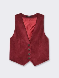 Donna Piazza Italia Giacche E Blazer<Gilet a coste in tessuto effetto velluto con bottoni - Vinaccia