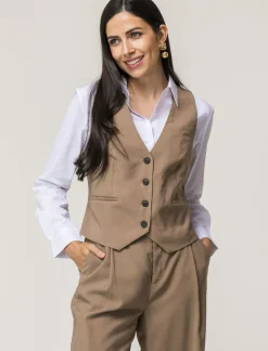 Donna Piazza Italia Donna|Giacche E Blazer<Gilet con bottoni , scollo a V e tasche frontali a filetto - castoro