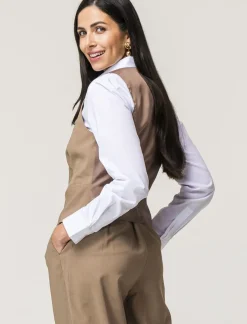 Donna Piazza Italia Donna|Giacche E Blazer<Gilet con bottoni , scollo a V e tasche frontali a filetto - castoro