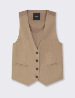 Donna Piazza Italia Donna|Giacche E Blazer<Gilet con bottoni , scollo a V e tasche frontali a filetto - castoro