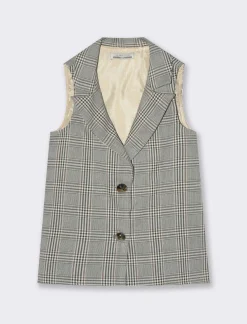 Piazza Italia Bambina|Giacche<Gilet con collo revers a fantasia pied de poule e bottoni gioiello - Fantasia