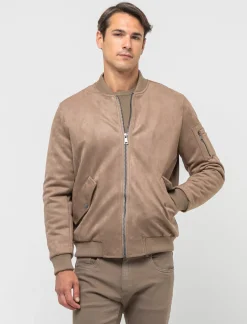 Uomo Piazza Italia Uomo|Giubbini E Cappotti<Giubbotto bomber in tessuto effetto scamosciato - fango