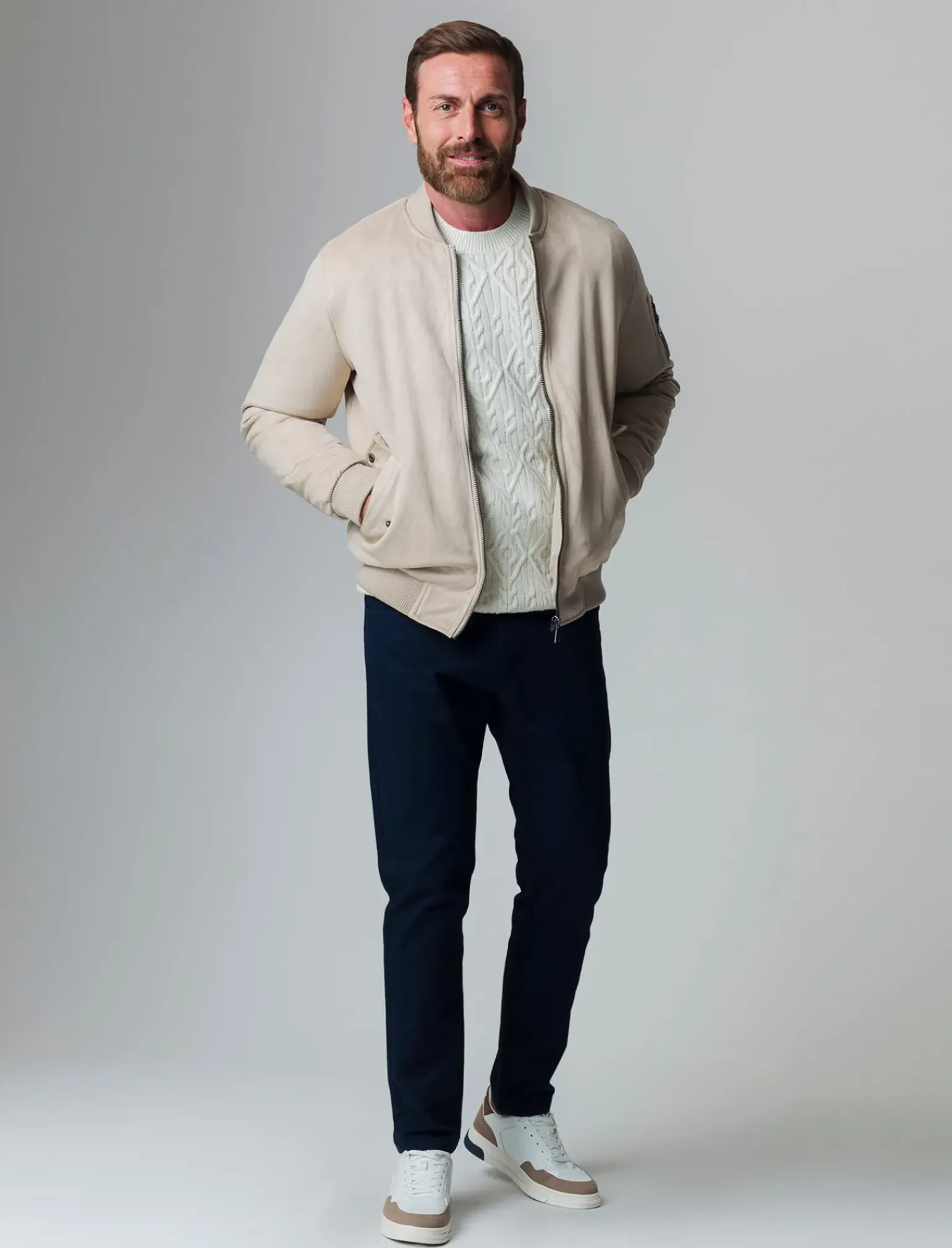 Uomo Piazza Italia Uomo|Giubbini E Cappotti<Giubbotto bomber in tessuto effetto scamosciato - ecru