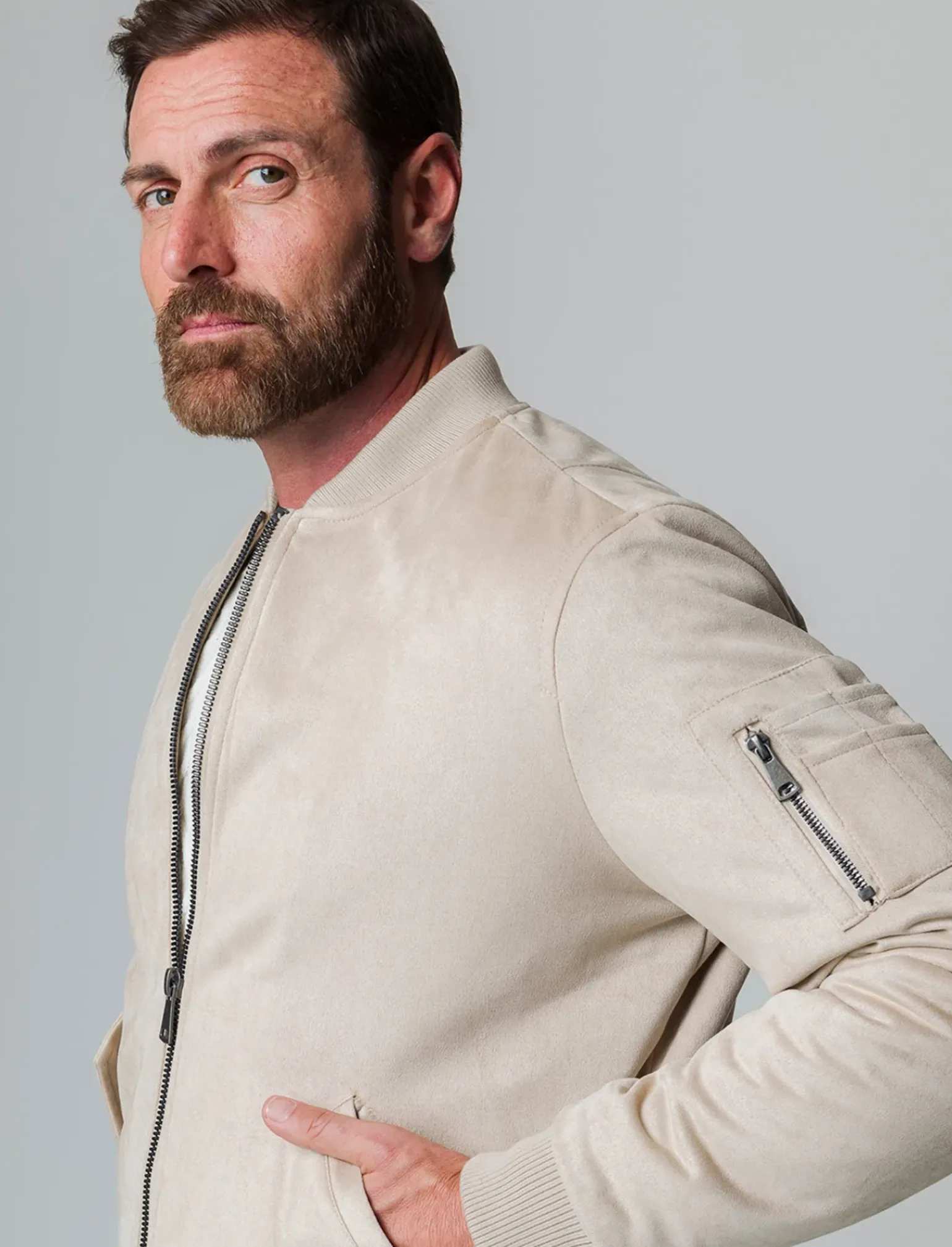 Uomo Piazza Italia Uomo|Giubbini E Cappotti<Giubbotto bomber in tessuto effetto scamosciato - ecru